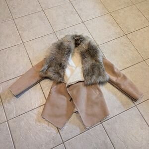 Colors Of Benetton Faux Shearling Coat with Fur Collar - Tan